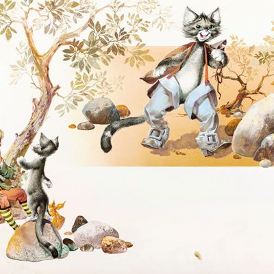 Il gatto dagli stivali, tempera su cartone