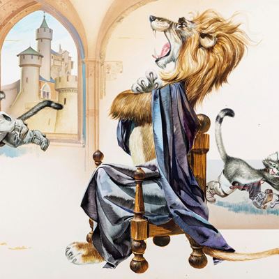 Il gatto dagli stivali, tempera su cartone