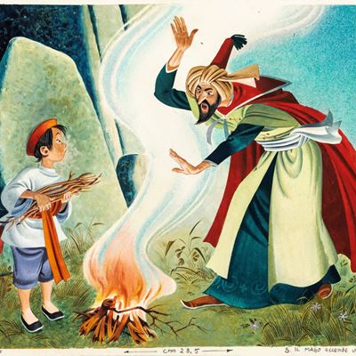 Lupatelli, Illustrazione per 'La lampada di Aladino', tempera su cartone