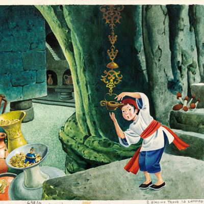 Lupatelli, Illustrazione per La lampada di Aladino, tempera su cartone