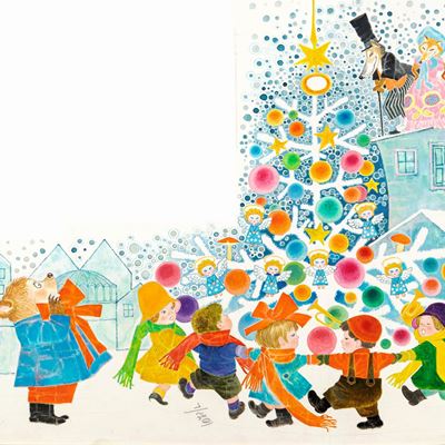 Illustrazione per 'Tutto Natale', tempera e acquerello su cartone sagomato