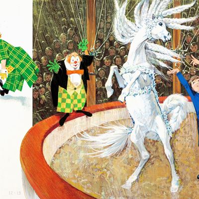 Illustrazione per 'Balzaneve cavallino di Natale', tempera su cartone