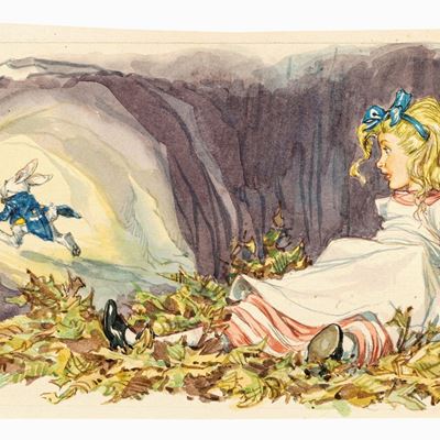 Alice nel Paese delle Meraviglie, tempera su cartoncino sagomato