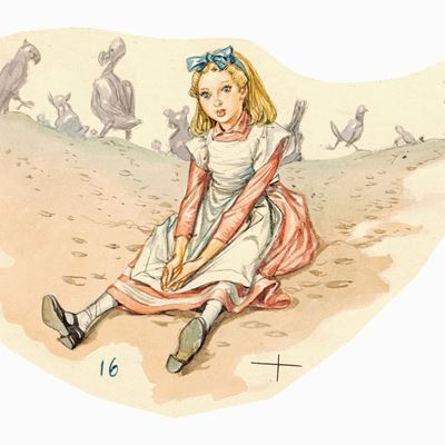 Alice nel Paese delle Meraviglie, tempera su cartoncino sagomato