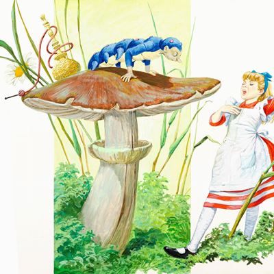 Alice nel Paese delle Meraviglie - tempera su cartone sagomato