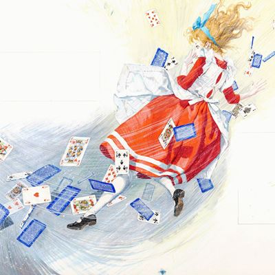 Alice nel Paese delle Meraviglie - illustrazione originale, tempera su cartone