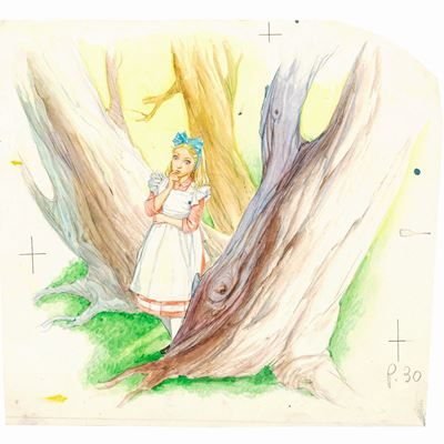 Illustrazione originale per 'Alice attraverso lo specchio', tempera su cartone sagomato