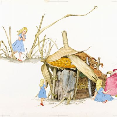 Pollicina - Illustrazione originale in tempera su cartone