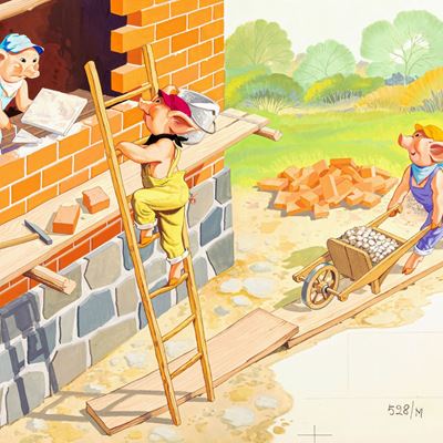 I tre porcellini, tempera su cartone