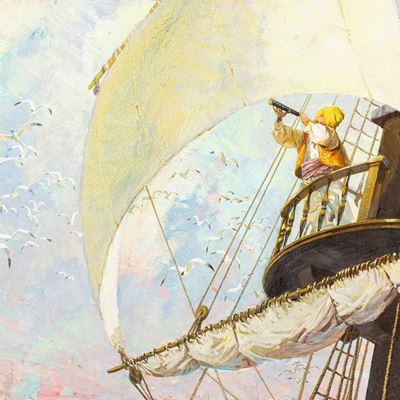 Sinbad il marinaio, tempera su cartone