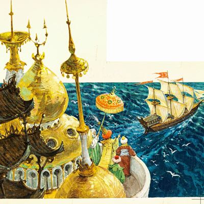 Sinbad il marinaio - tempera su cartone sagomato