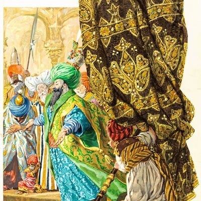 Sinbad il marinaio, tempera su cartone