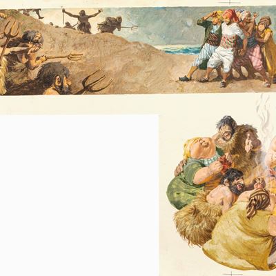 Sinbad il marinaio, tempera su cartone sagomato
