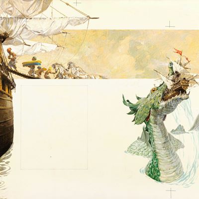 Sinbad il marinaio - illustrazione originale, tempera su cartone