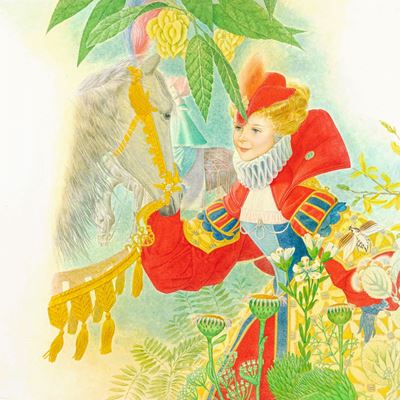 La piccola guardiana d'oche, pastelli, tempera e acquerello su cartone