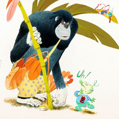 Lupatelli, Bongo gorillino del Congo, tempera su cartone