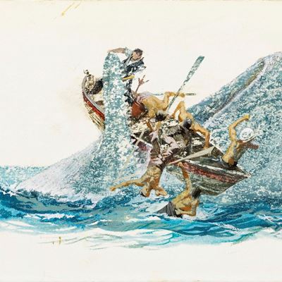 De Gaspari, Moby Dick - Illustrazione originale, tempera su cartone