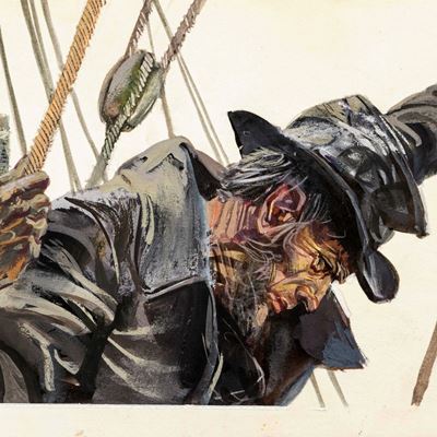 De Gaspari, Moby Dick - Illustrazione originale in tempera su cartone