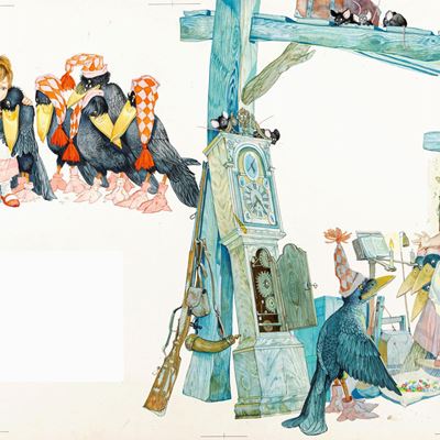 I sette corvi, tempera su cartone sagomato