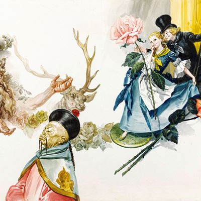 La pastorella e lo spazzacamino, tempera su cartone