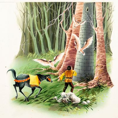Raperonzolo - Illustrazione originale, tempera su cartone