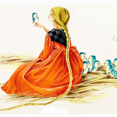 Raperonzolo - Illustrazione originale in tempera su cartone sagomato