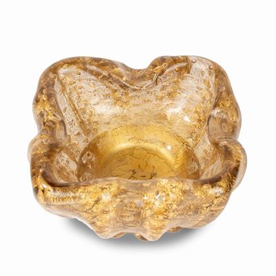 Porta Cenere in Vetro di Murano con Inclusioni a Foglia D'oro e Bollicine, Anni '40 -'50 del Nove...