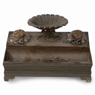 Calamaio in Bronzo con Due Porta Inchiostro in Vetro, Secolo XIX