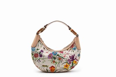 Borsa in tessuto Flora con dettagli in bambù e pelle