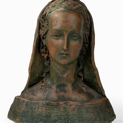 Scultura in Terracotta Raffigurante Busto di Donna Velata, Secolo XX