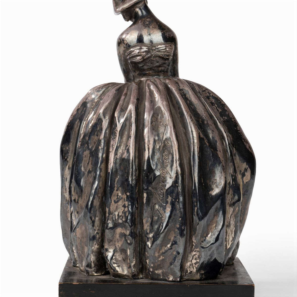 Guido Cacciapuoti - Scultura in Terracotta Ricoperta con Lamina in Rame Argentato Raffigurante Da...