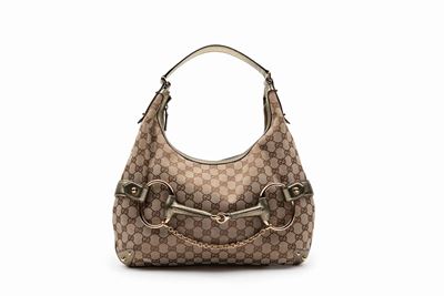 Borsa Horsebit in tela GG con dettagli in pelle e metallo dorato