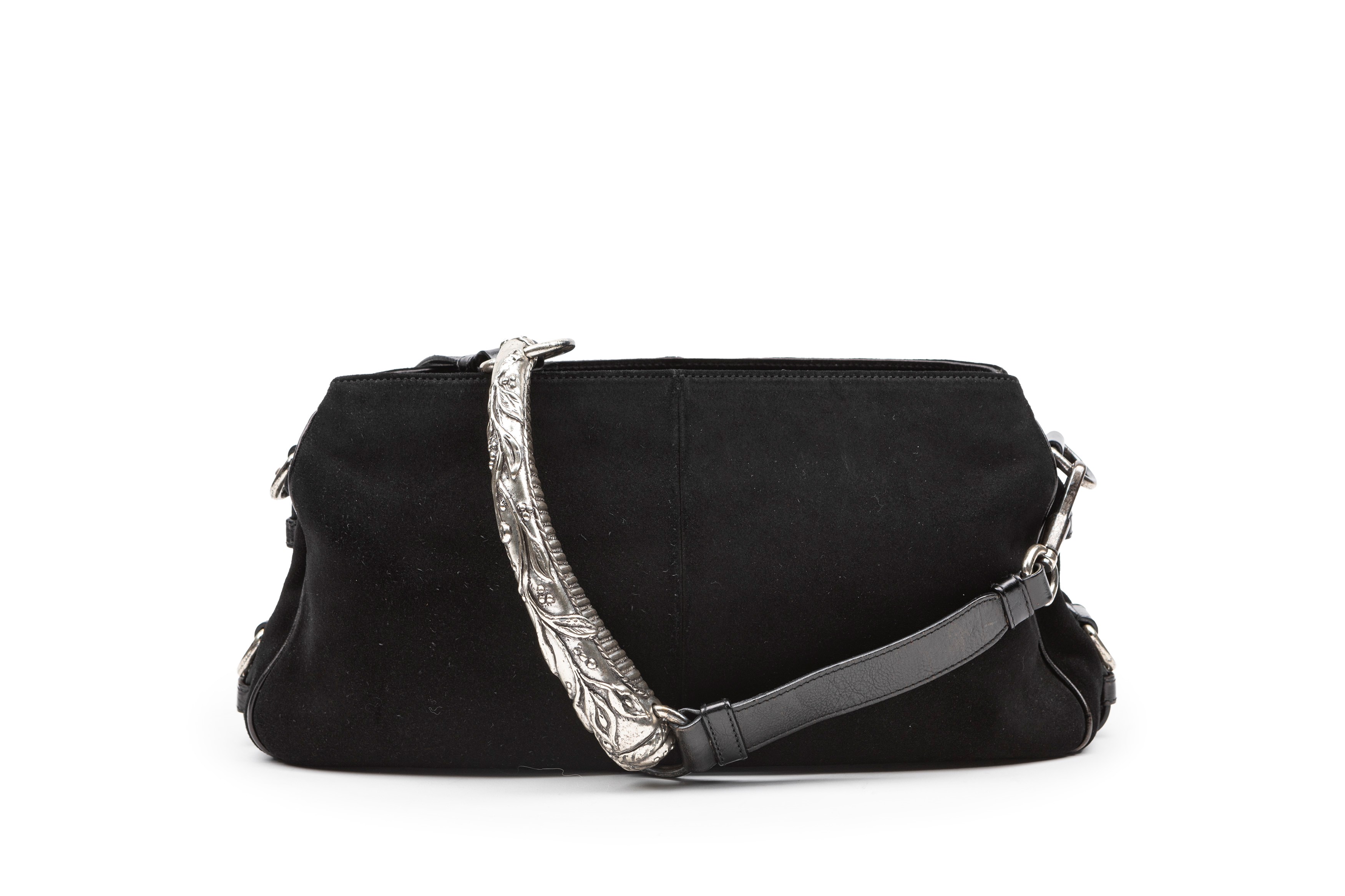 Yves Saint Laurent - Borsa Mombasa in camoscio nero con doppio scomparto e tracolla staccabile