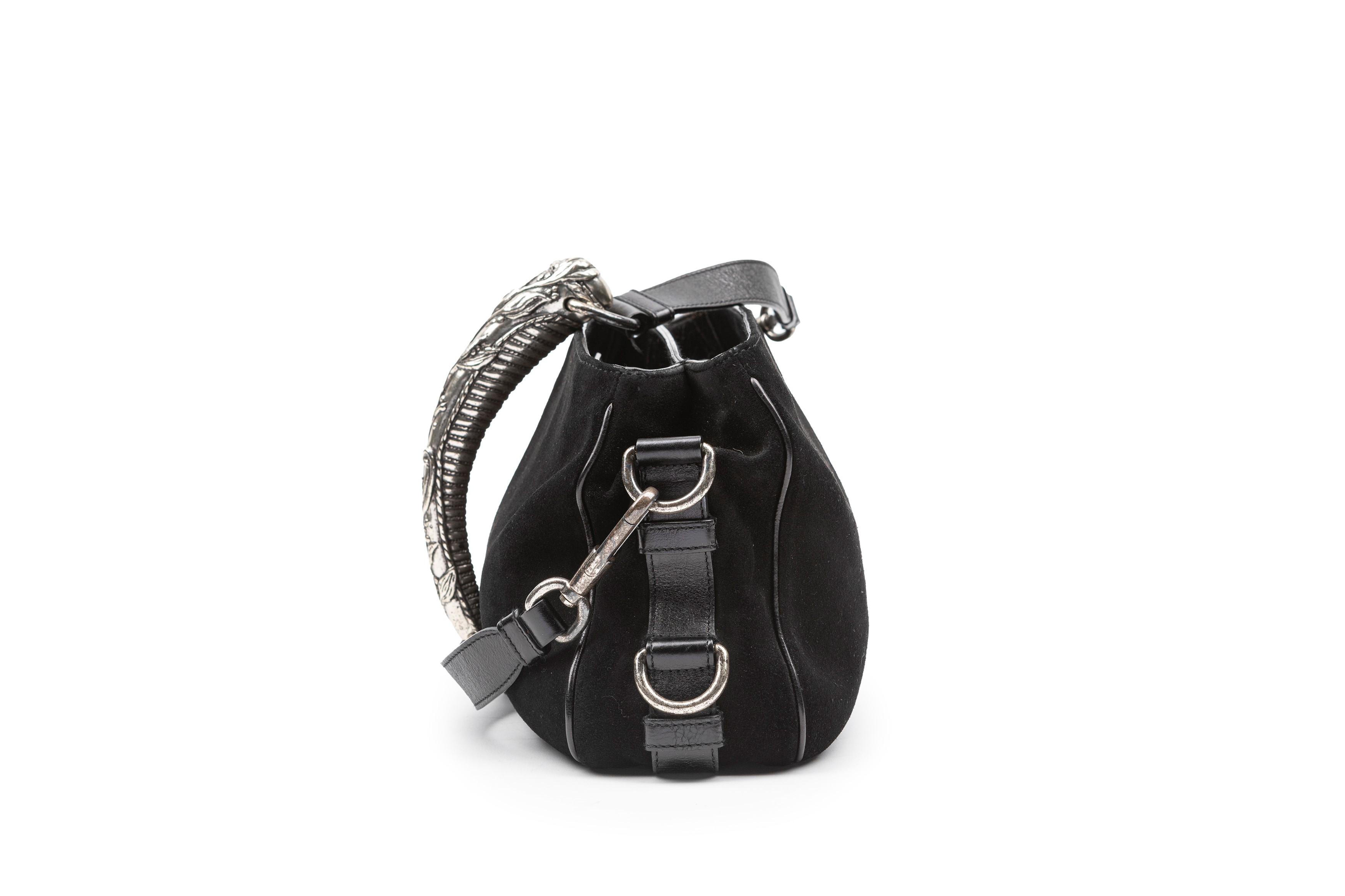Yves Saint Laurent - Borsa Mombasa in camoscio nero con doppio scomparto e tracolla staccabile