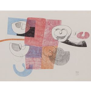 Three lithographs in colours e tre disegni