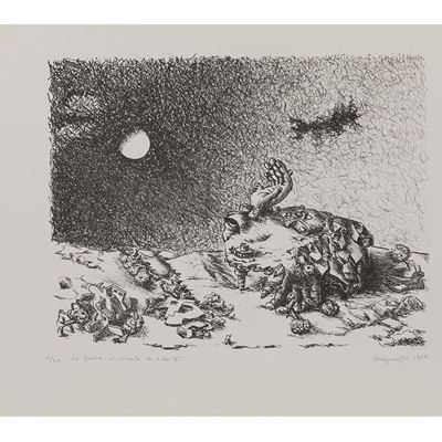 Tre litografie: La guerra in agguato II; La pace I; La guerra si arrende al cielo V