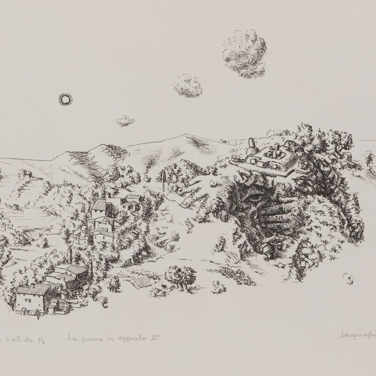 Ambrogio Magnaghi - Tre litografie: La guerra in agguato II; La pace I; La guerra si arrende al c...