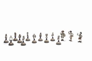 Eleven silver placeholders and three figurines