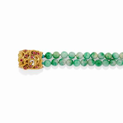 Bracciale in oro giallo 18k con giadeite e rubini