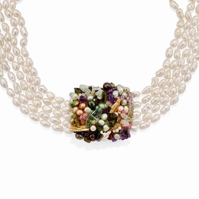 Collana di perle coltivate d'acqua dolce, oro giallo 18k