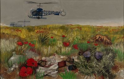 Paesaggio con elicottero II, olio su tela, 1962