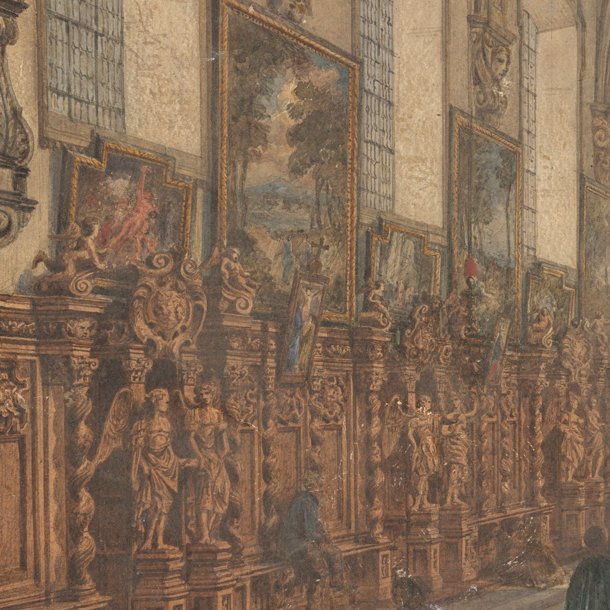 Maestro Europeo del XIX Secolo - Interno della Chiesa di Sant'anna a Bruges
