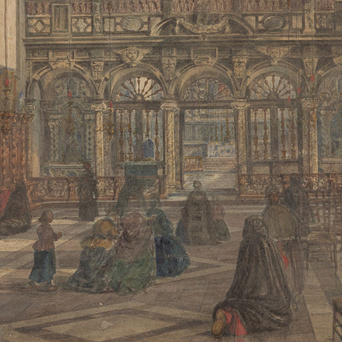 Maestro Europeo del XIX Secolo - Interno della Chiesa di Sant'anna a Bruges