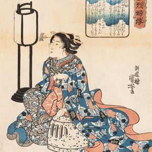 Woodcut on paper representing gheisha