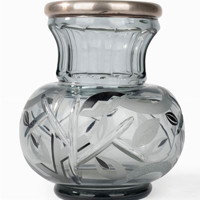 Vaso in Cristallo Molato e Argento a Motivi Decò, Boemia, 1920/30