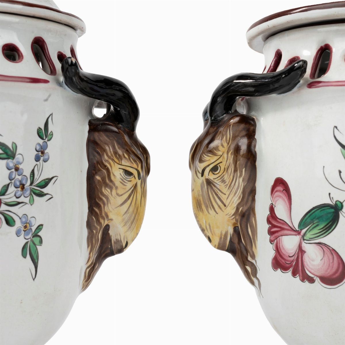 Coppia di Potiches in Maiolica Policroma, Secolo XIX