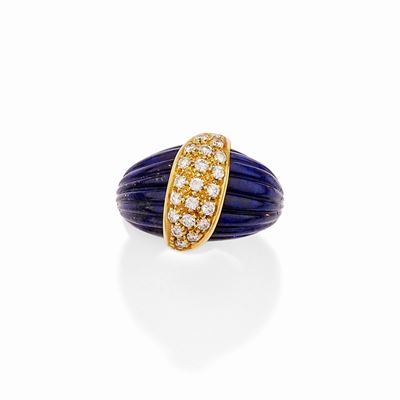 Anello in oro giallo 18k con lapislazzuli e diamanti