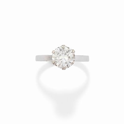 Anello con diamante, oro bianco 18k, ct 1,70 circa