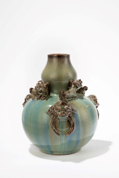 Vaso in Ceramica Smaltata a Doppia Zucca, Cina, Secolo XIX
