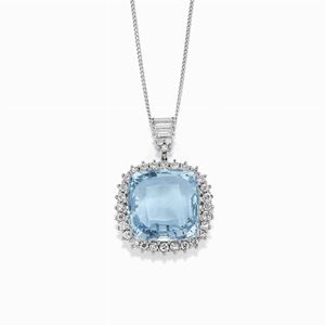 A 18K white gold, diamond and aquamarine necklace